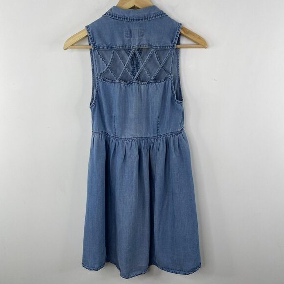 Vans Skater Dress Size Small Lou Chambray Shirt Lattice Back Sleeveless - Picture 5 of 5